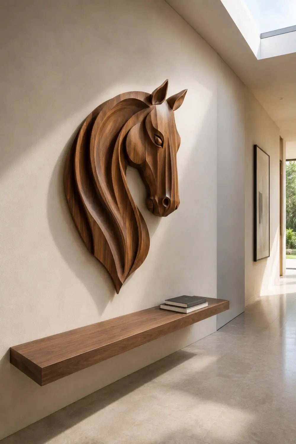 Elegant Wooden Horse Wall Plaque | Carved Equestrian Hanging
