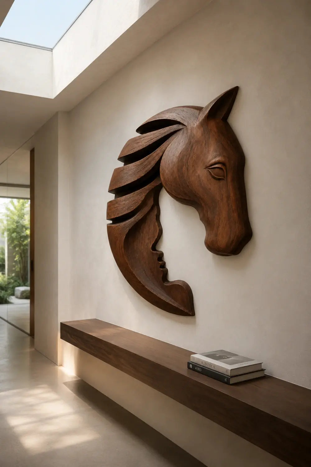 Wooden Horse & Human Profile Wall Relief | Optical Illusion Art