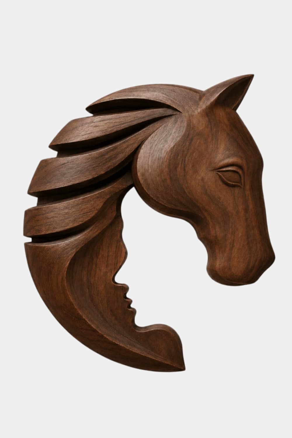 Wooden Horse Human Profile Wall Relief | Optical Illusion Art