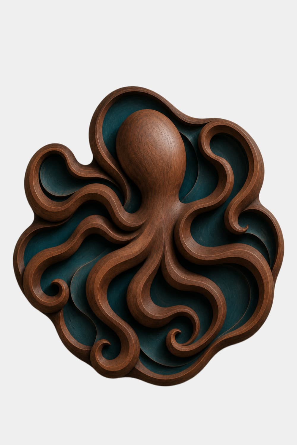 Carved Wood Octopus Relief | Ocean Marine Plaque | Coastal Nautical Decor