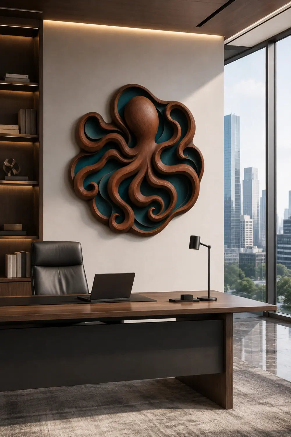 Carved Wood Octopus Relief | Ocean Marine Plaque | Coastal Nautical Decor
