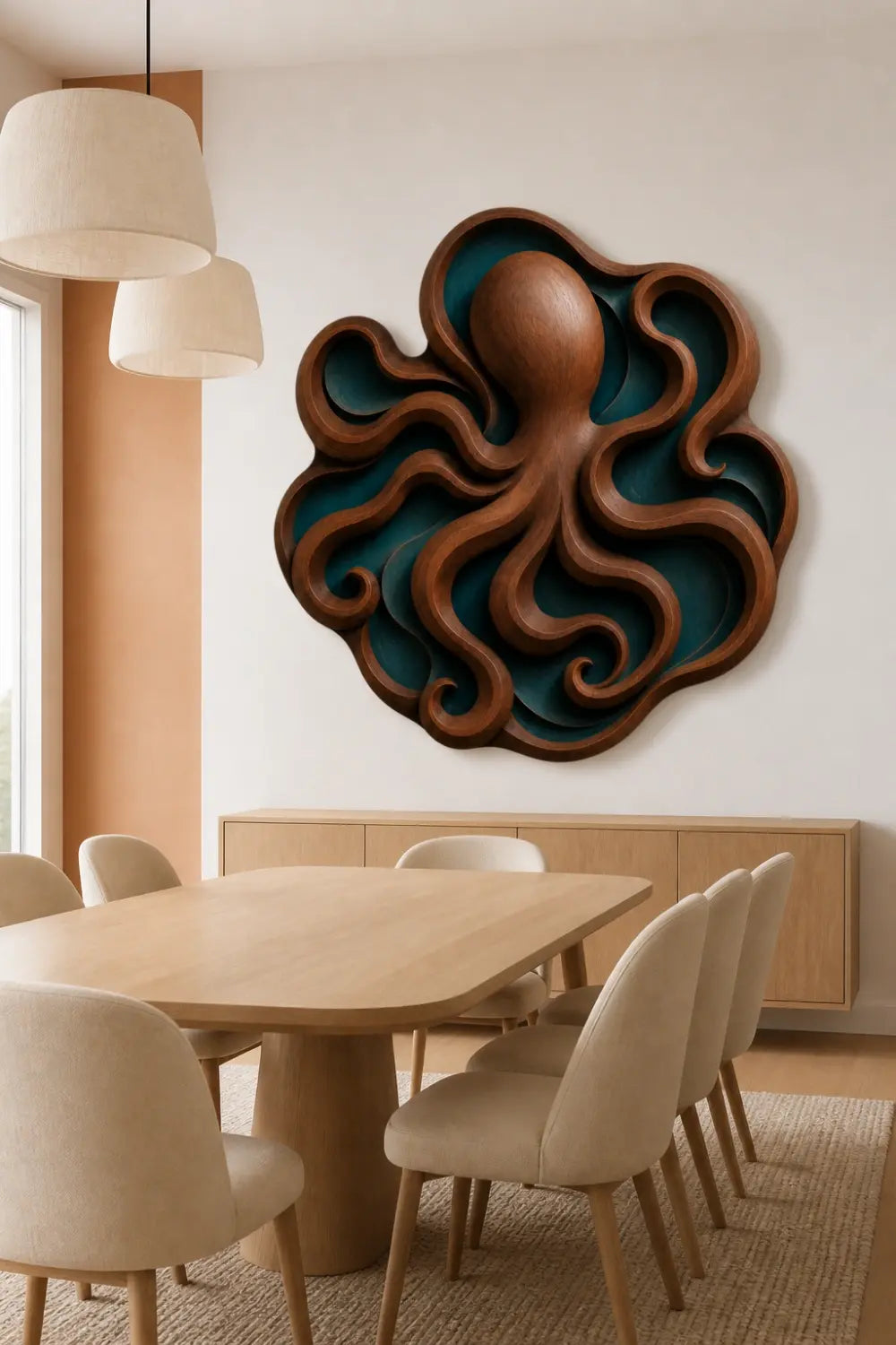 Carved Wood Octopus Relief | Ocean Marine Plaque | Coastal Nautical Decor