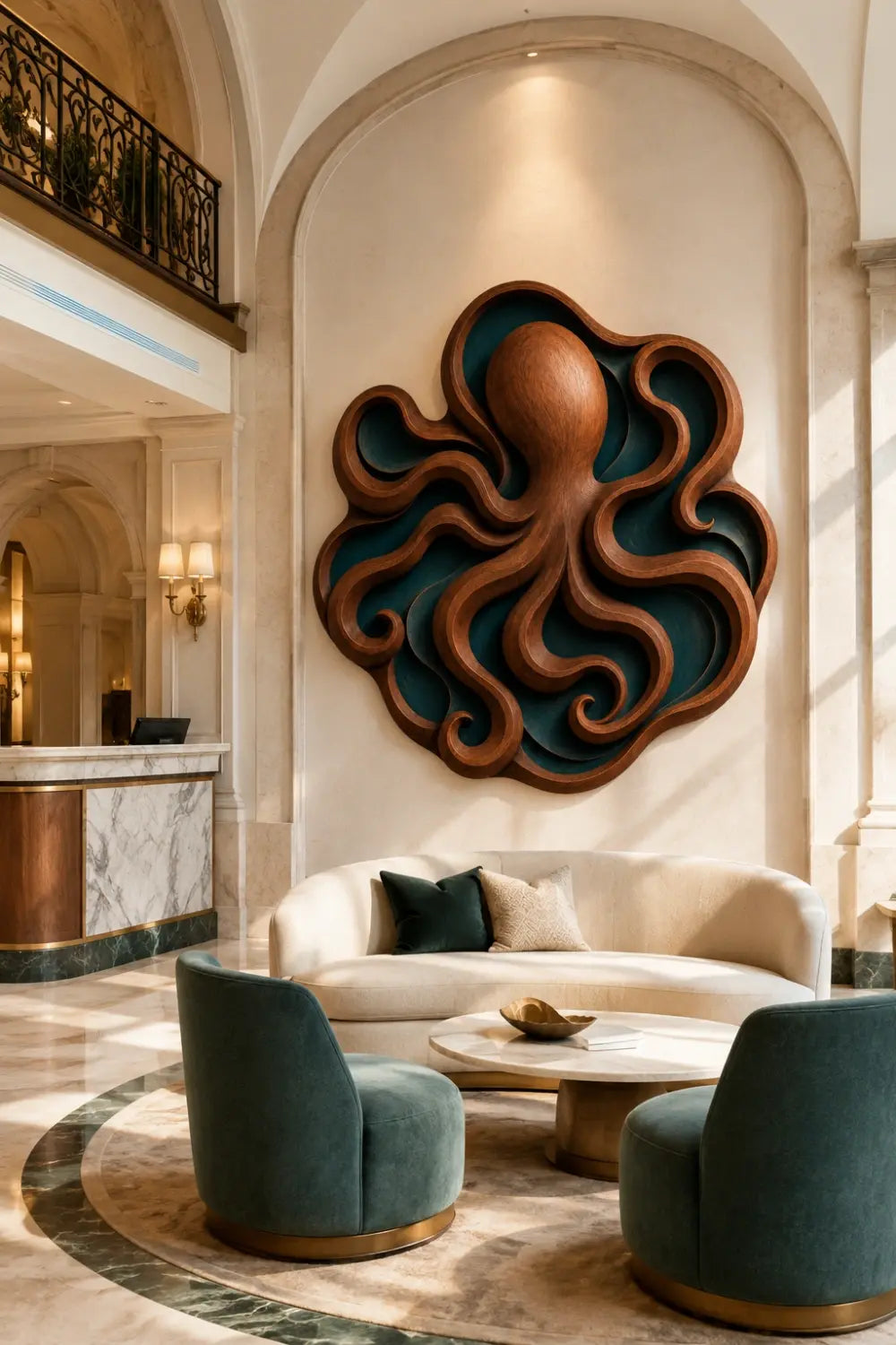 Carved Wood Octopus Relief | Ocean Marine Plaque | Coastal Nautical Decor