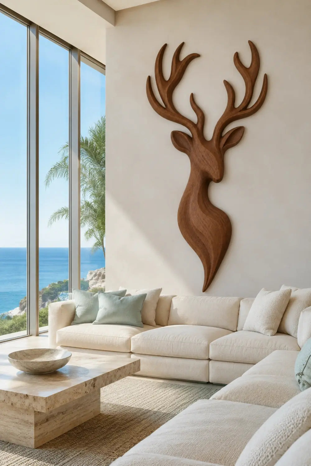 Carved Wood Stag Head Relief | Deer Wall Sculpture | Cabin Lodge Decor