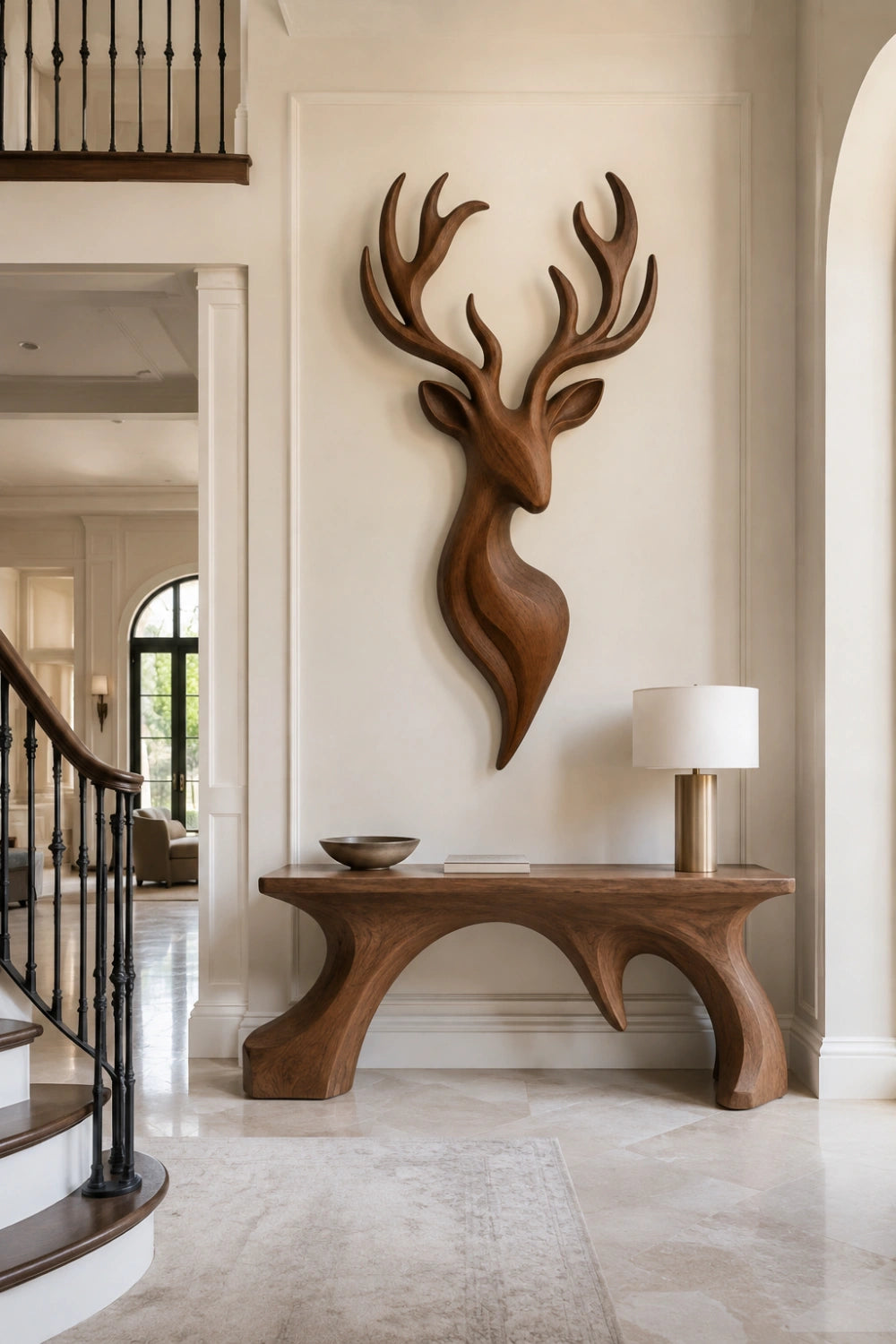 Carved Wood Stag Head Relief | Deer Wall Sculpture | Cabin Lodge Decor