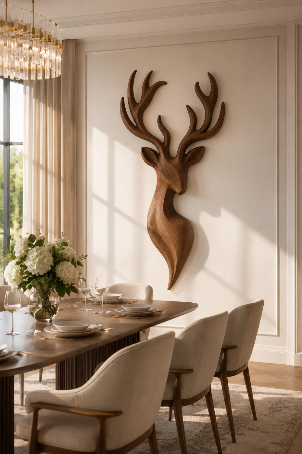 Carved Wood Stag Head Relief | Deer Wall Sculpture | Cabin Lodge Decor