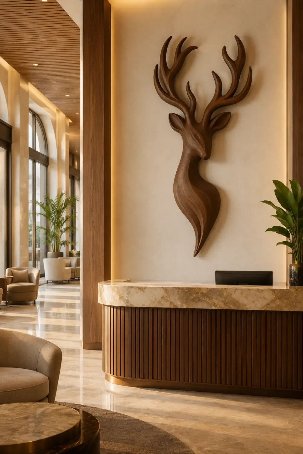 Carved Wood Stag Head Relief | Deer Wall Sculpture | Cabin Lodge Decor