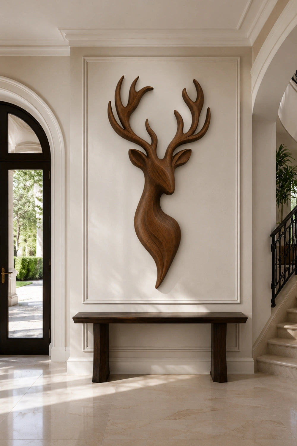 Carved Wood Stag Head Relief | Deer Wall Sculpture | Cabin Lodge Decor