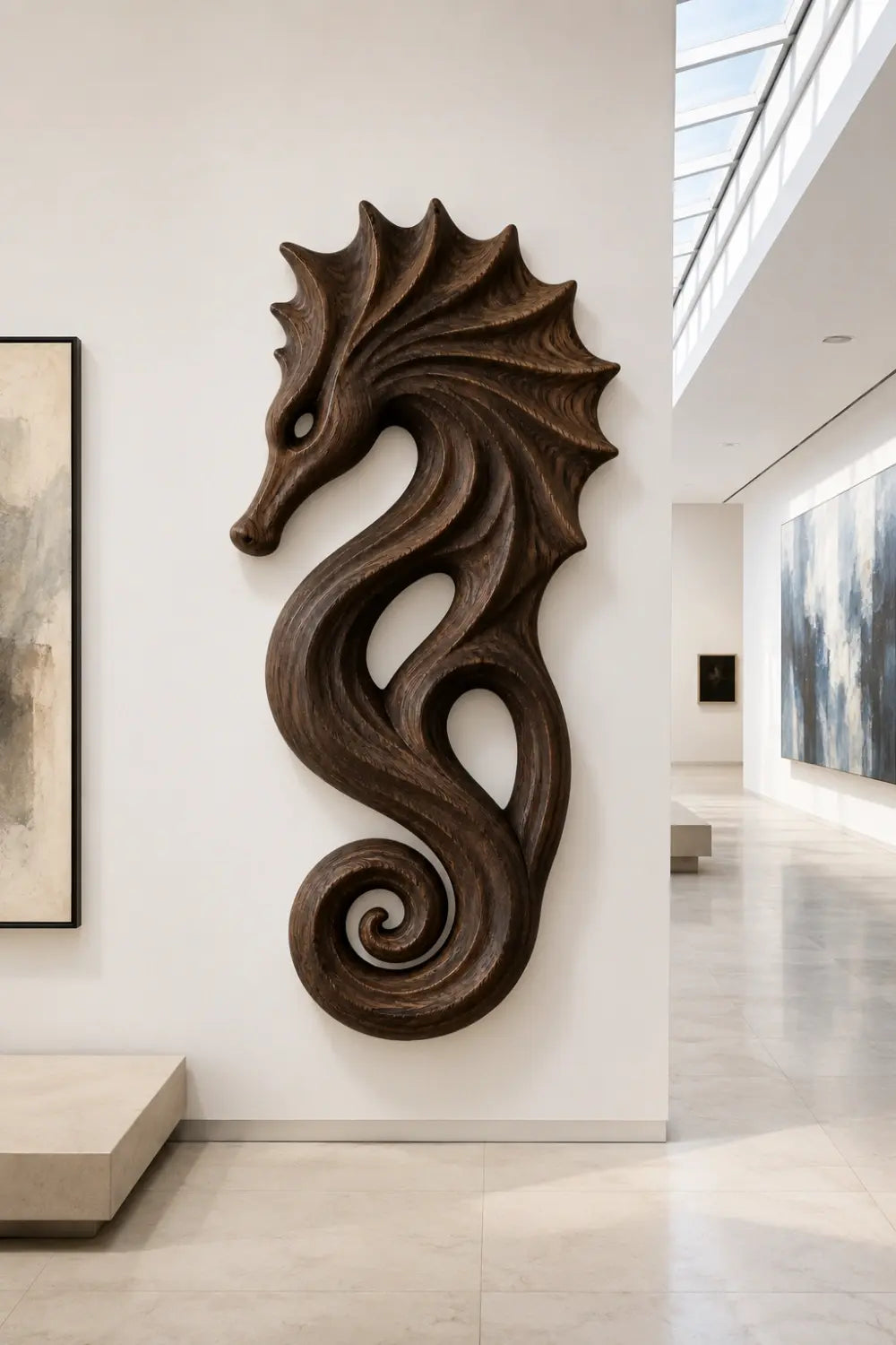 Carved Wooden Seahorse Wall Decor | Coastal Nautical Marine Art Sculpture