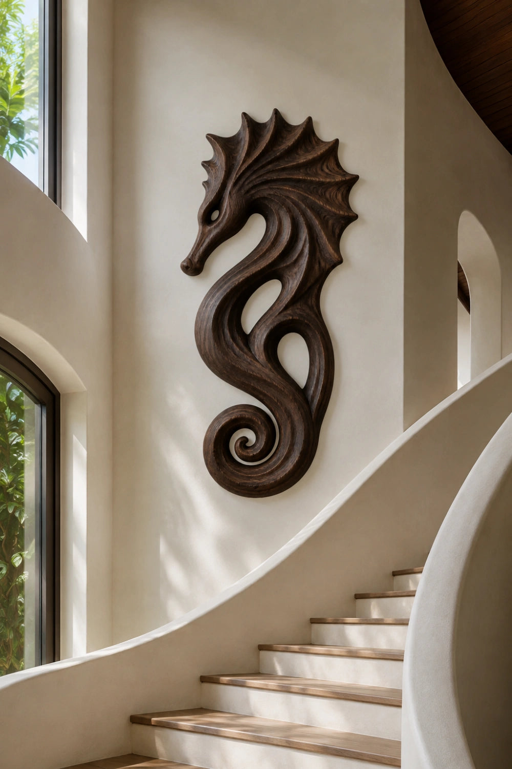 Carved Wooden Seahorse Wall Decor | Coastal Nautical Marine Art Sculpture