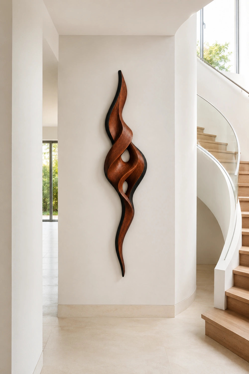 Modern Wood Ribbon Sculpture | Twisting Infinity Fluid Decor | Unique Contemporary Art