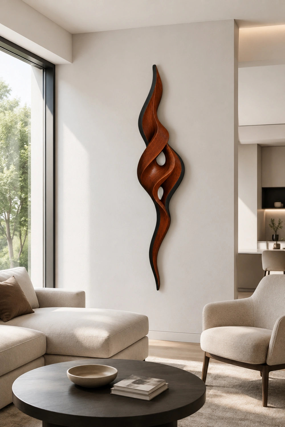Modern Wood Ribbon Sculpture | Twisting Infinity Fluid Decor | Unique Contemporary Art