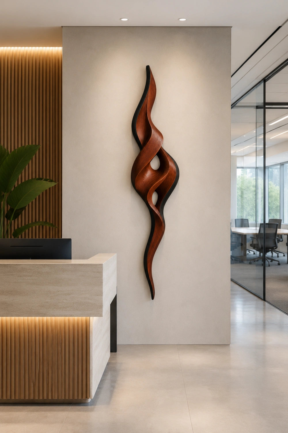 Modern Wood Ribbon Sculpture | Twisting Infinity Fluid Decor | Unique Contemporary Art