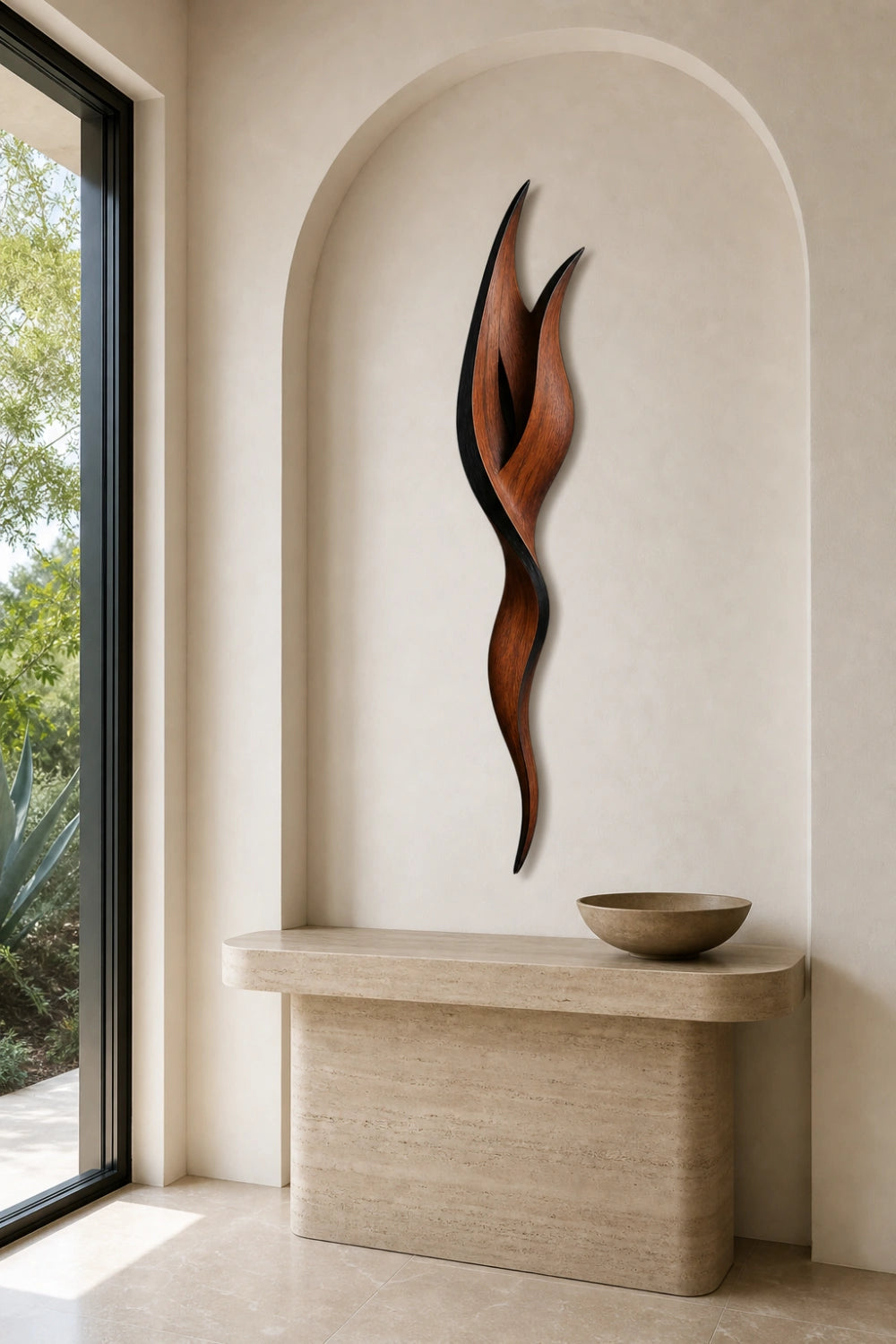 Abstract Wood Wall Sculpture | 3D Minimalist Wooden Wall Art | Elegant Vertical Accent