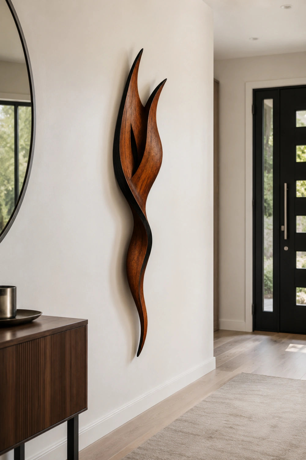 Abstract Wood Wall Sculpture | 3D Minimalist Wooden Wall Art | Elegant Vertical Accent