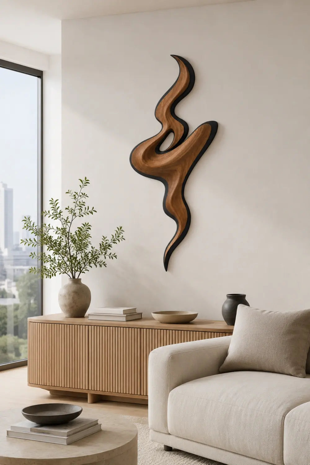 Modernist Wood Swirl Wall Art | Fluid Ribbon Wall Hanging | Contemporary Mobius Decor