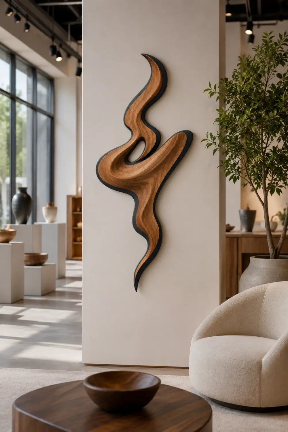 Modernist Wood Swirl Wall Art | Fluid Ribbon Wall Hanging | Contemporary Mobius Decor