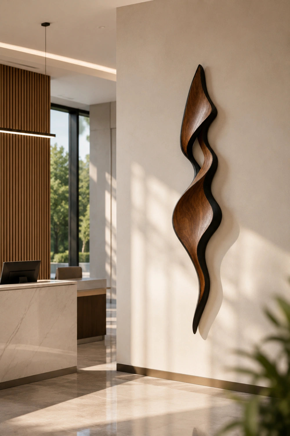 Mid-Century Modern Wood Wall Sculpture | Sculptural Wave Wall Hanging | Two-Tone Art Plaque