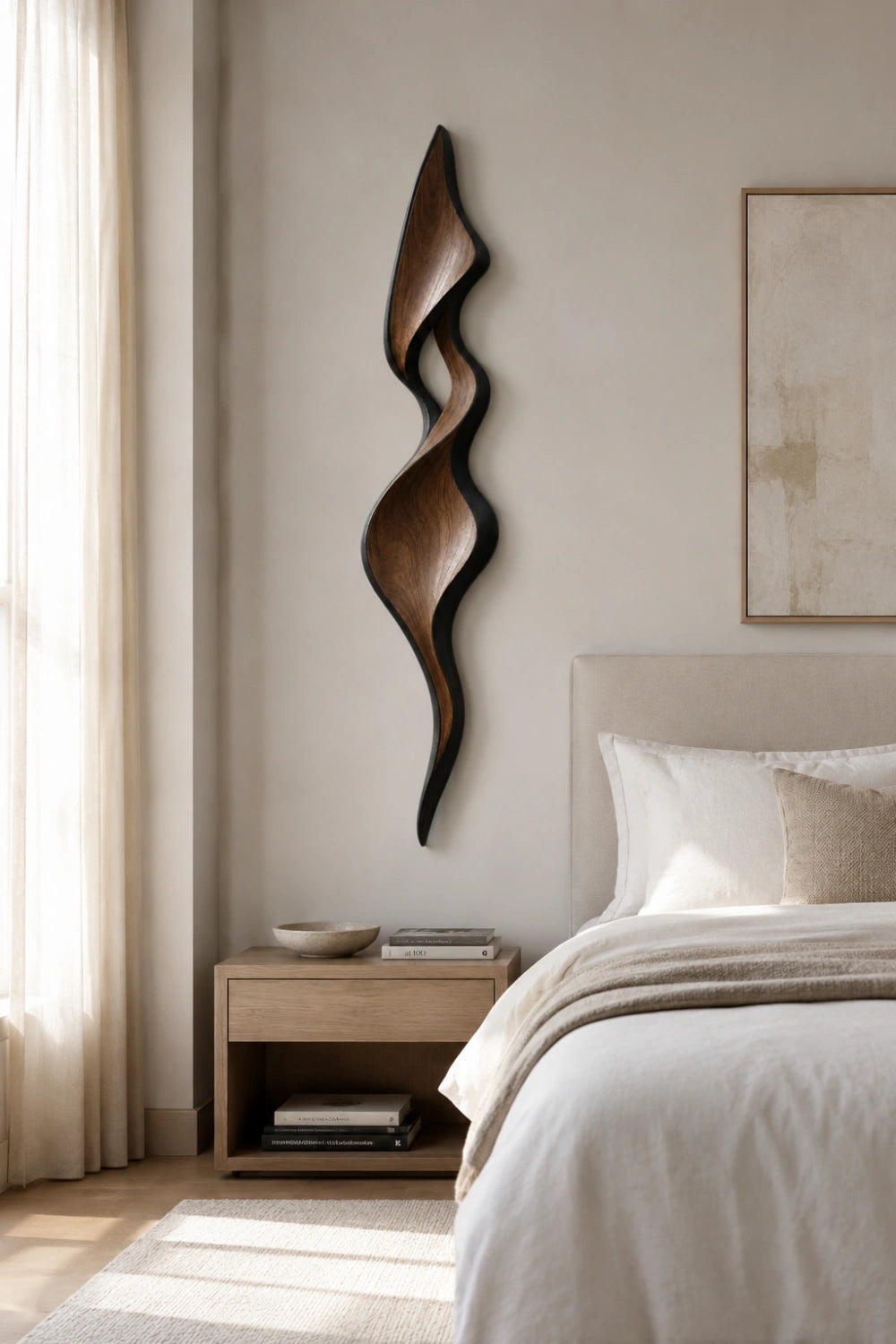 Mid-Century Modern Wood Wall Sculpture | Sculptural Wave Wall Hanging | Two-Tone Art Plaque