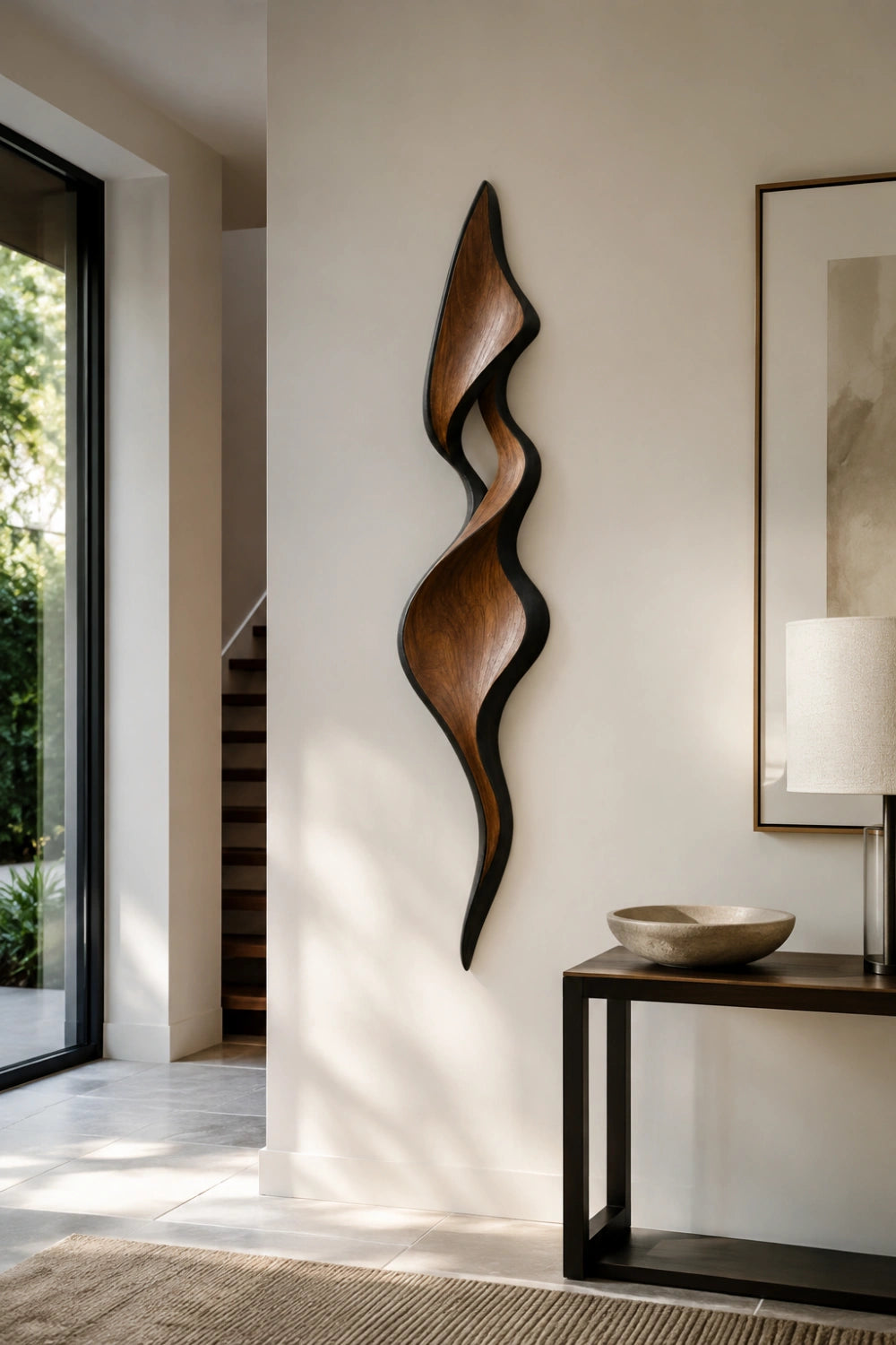 Mid-Century Modern Wood Wall Sculpture | Sculptural Wave Wall Hanging | Two-Tone Art Plaque