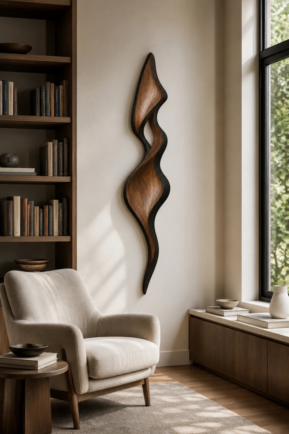 Mid-Century Modern Wood Wall Sculpture | Sculptural Wave Wall Hanging | Two-Tone Art Plaque