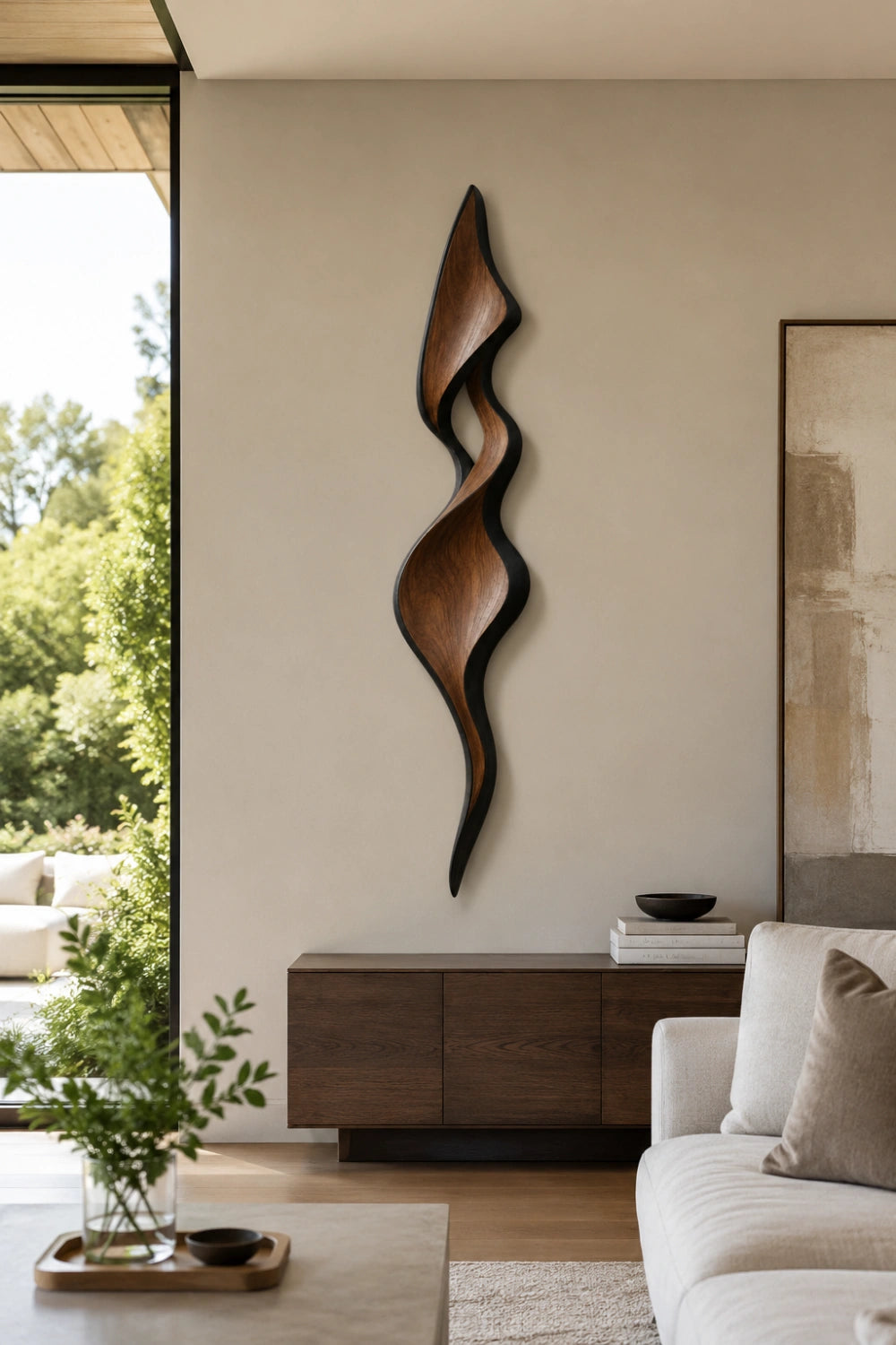 Mid-Century Modern Wood Wall Sculpture | Sculptural Wave Wall Hanging | Two-Tone Art Plaque
