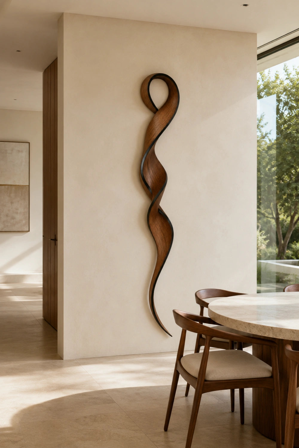 Abstract Wood Line Art | Vertical Helix Wall Sculpture | Minimalist Hanging Decor