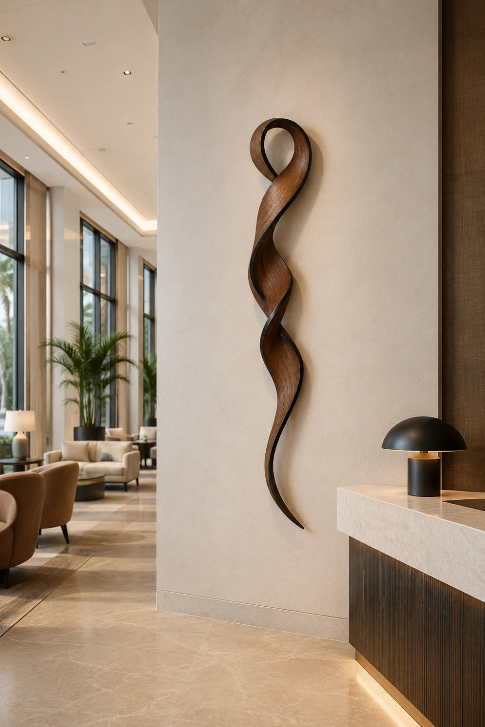 Abstract Wood Line Art | Vertical Helix Wall Sculpture | Minimalist Hanging Decor