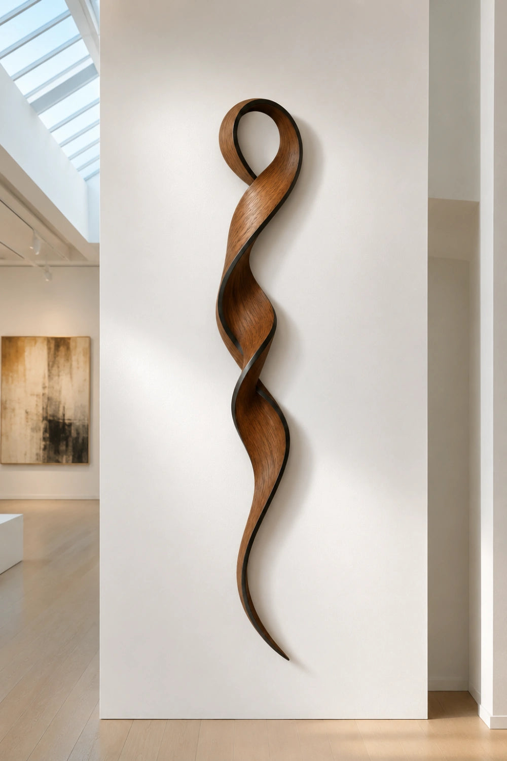 Abstract Wood Line Art | Vertical Helix Wall Sculpture | Minimalist Hanging Decor