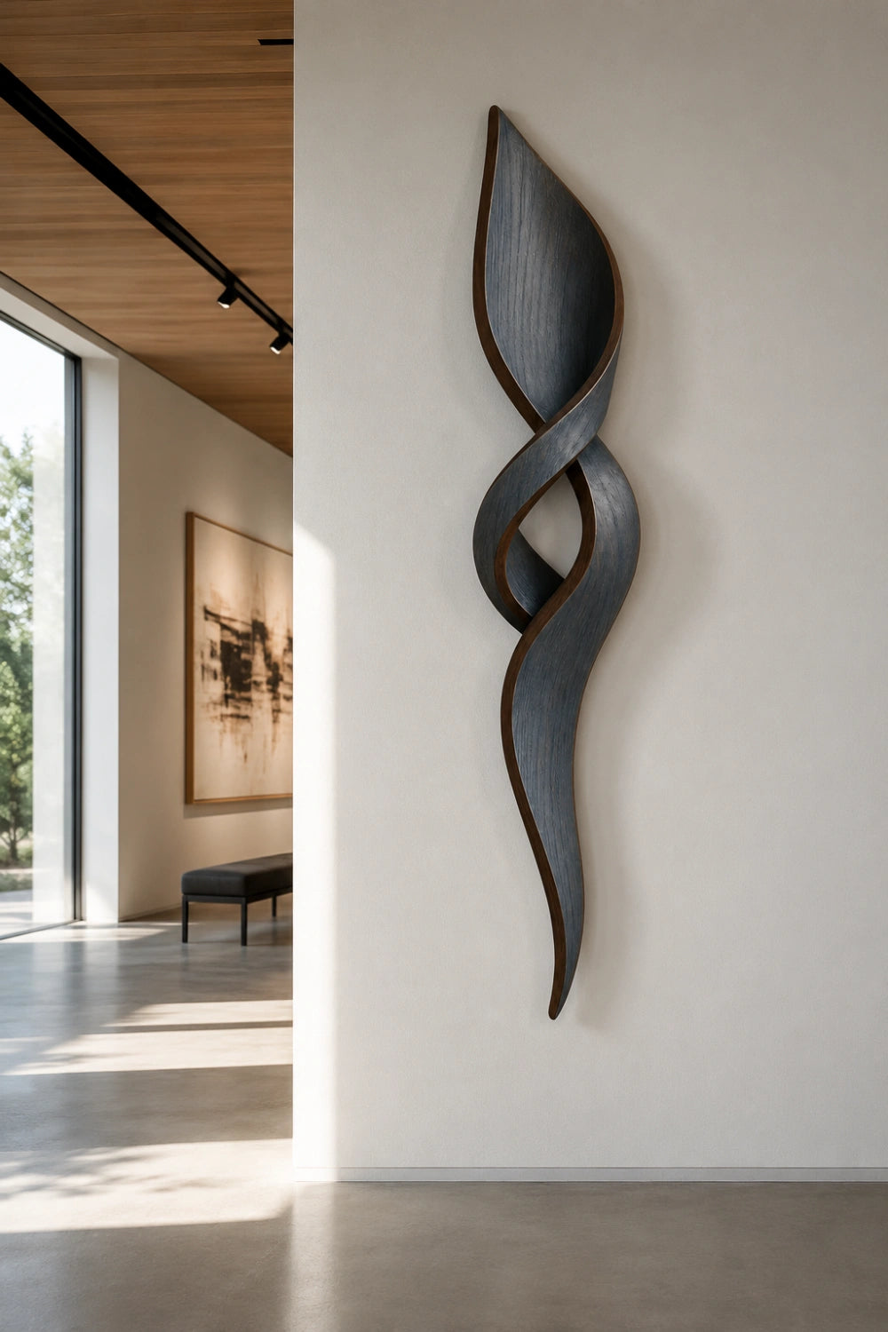 Rustic Modern Wood Wall Sculpture | Charcoal Gray Wall Hanging | Industrial Loft Art