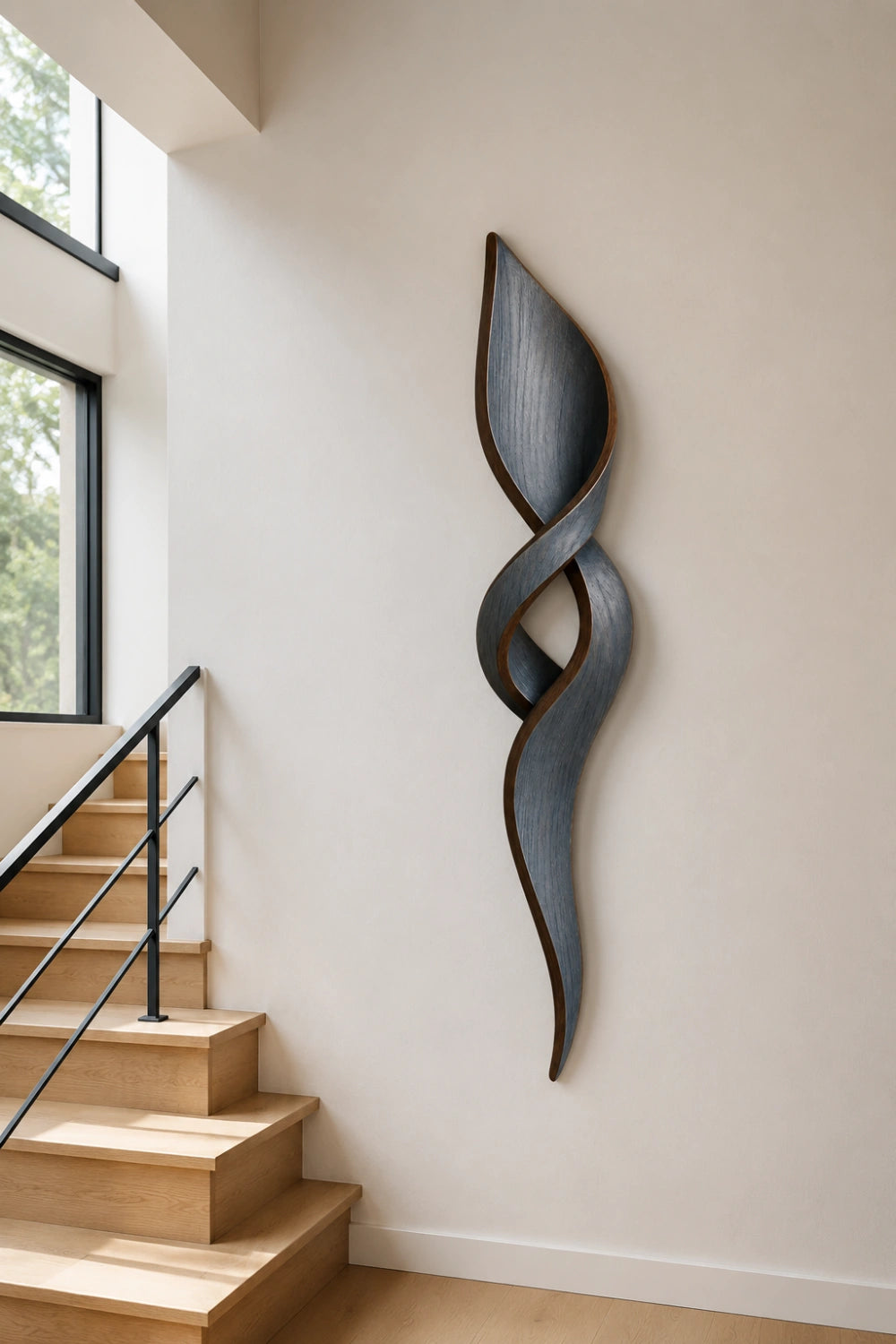 Rustic Modern Wood Wall Sculpture | Charcoal Gray Wall Hanging | Industrial Loft Art