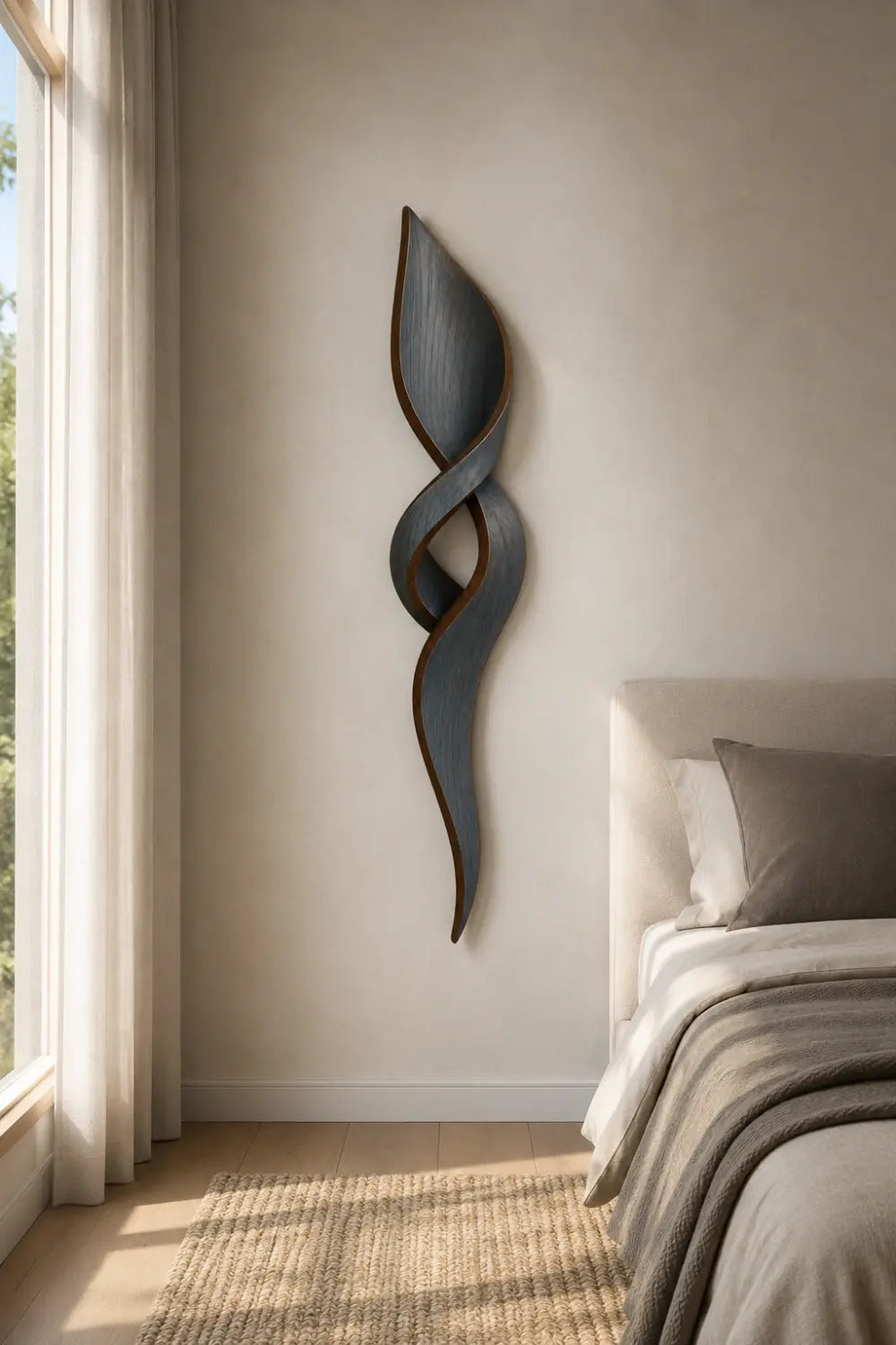 Rustic Modern Wood Wall Sculpture | Charcoal Gray Wall Hanging | Industrial Loft Art