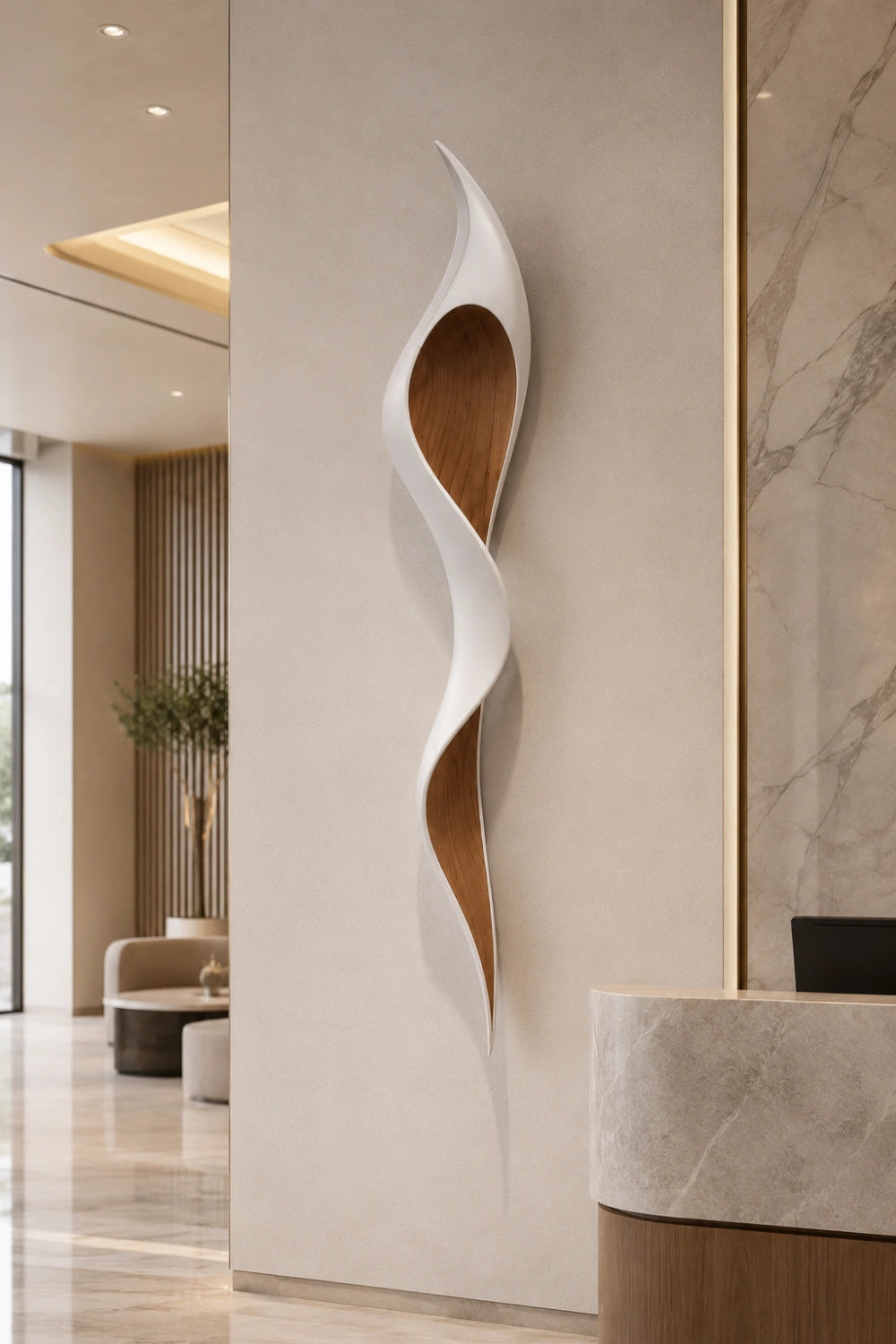 Minimalist White Oak Wall Sculpture | Modern Organic Curved Wall Art | Chic Hanging Plaque