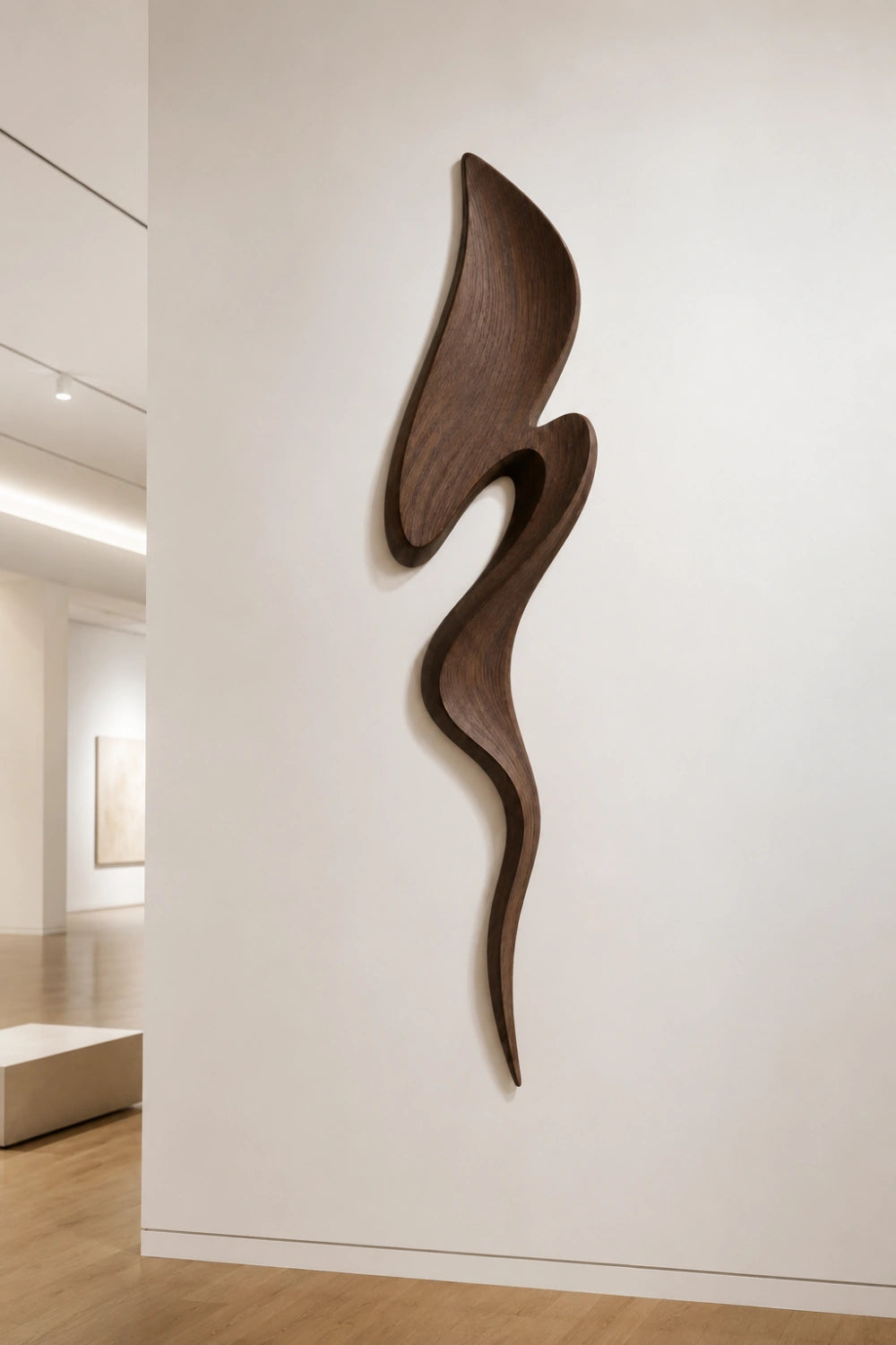 Contemporary Walnut Wall Sculpture | Architectural Fluid Wood Decor | Luxury Accent Plaque
