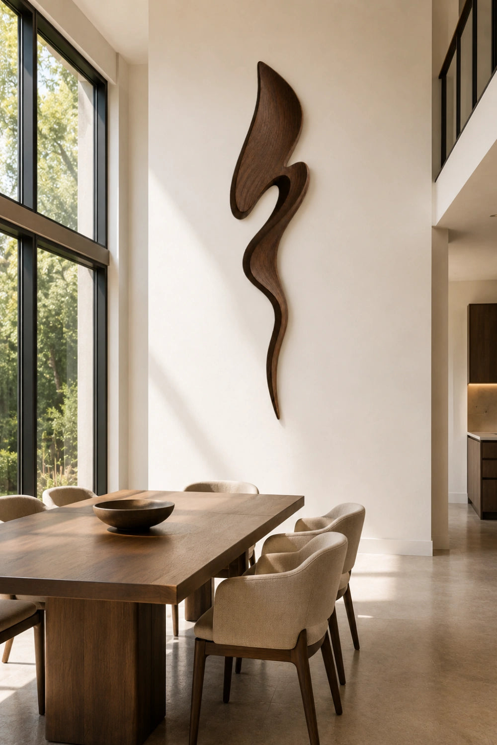 Contemporary Walnut Wall Sculpture | Architectural Fluid Wood Decor | Luxury Accent Plaque