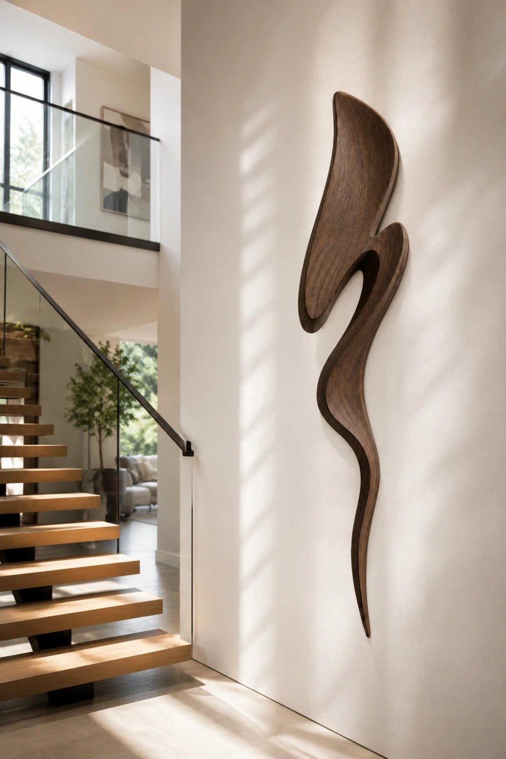 Contemporary Walnut Wall Sculpture | Architectural Fluid Wood Decor | Luxury Accent Plaque
