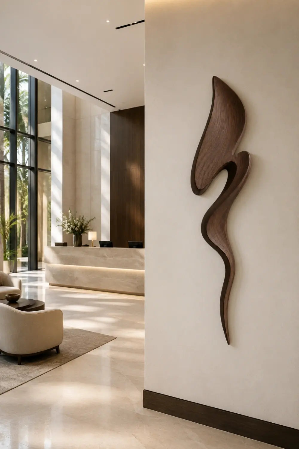 Contemporary Walnut Wall Sculpture | Architectural Fluid Wood Decor | Luxury Accent Plaque