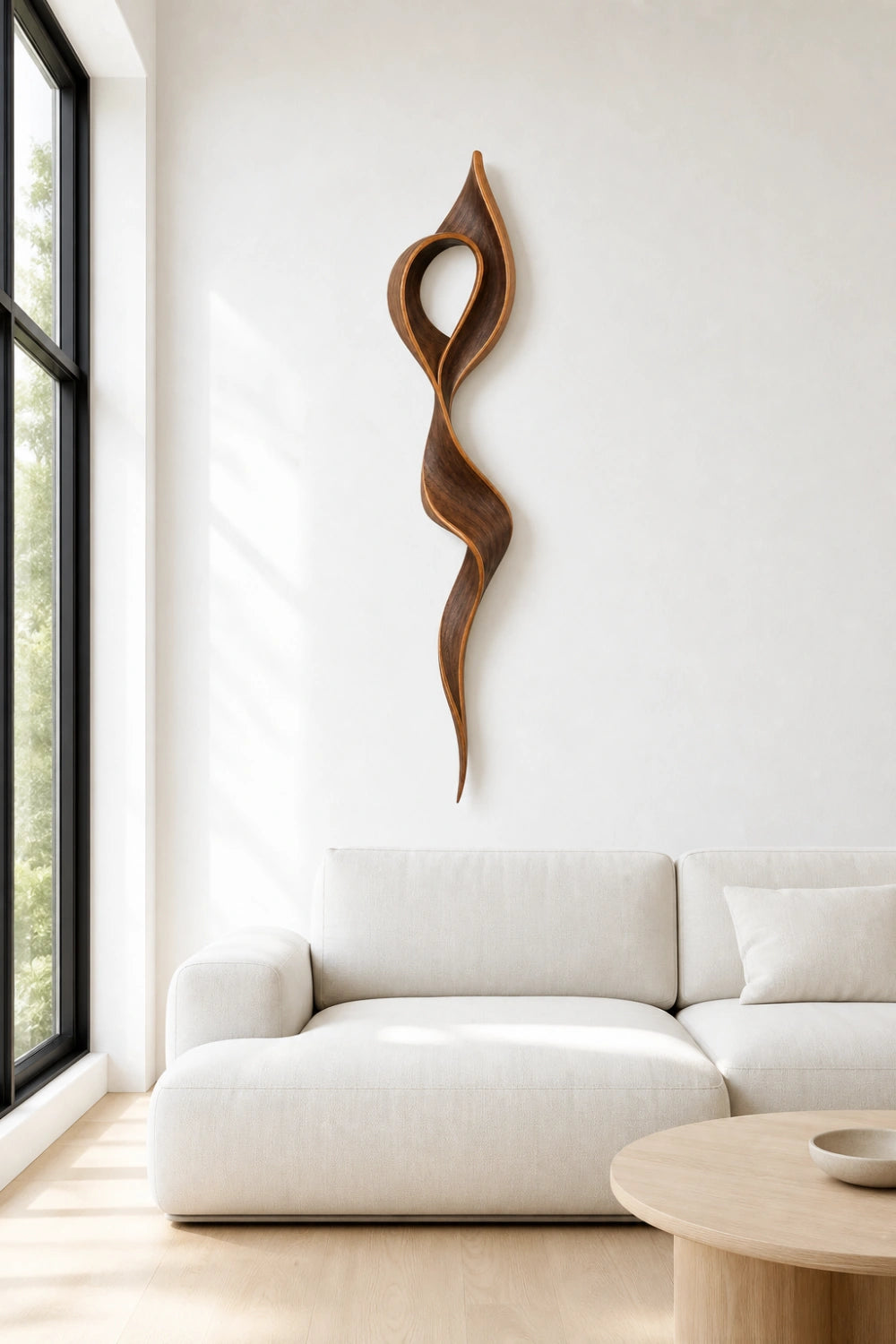 Nordic Wood Wall Sculpture | Sculptural Infinity Ribbon | Modern Gallery Wall Art
