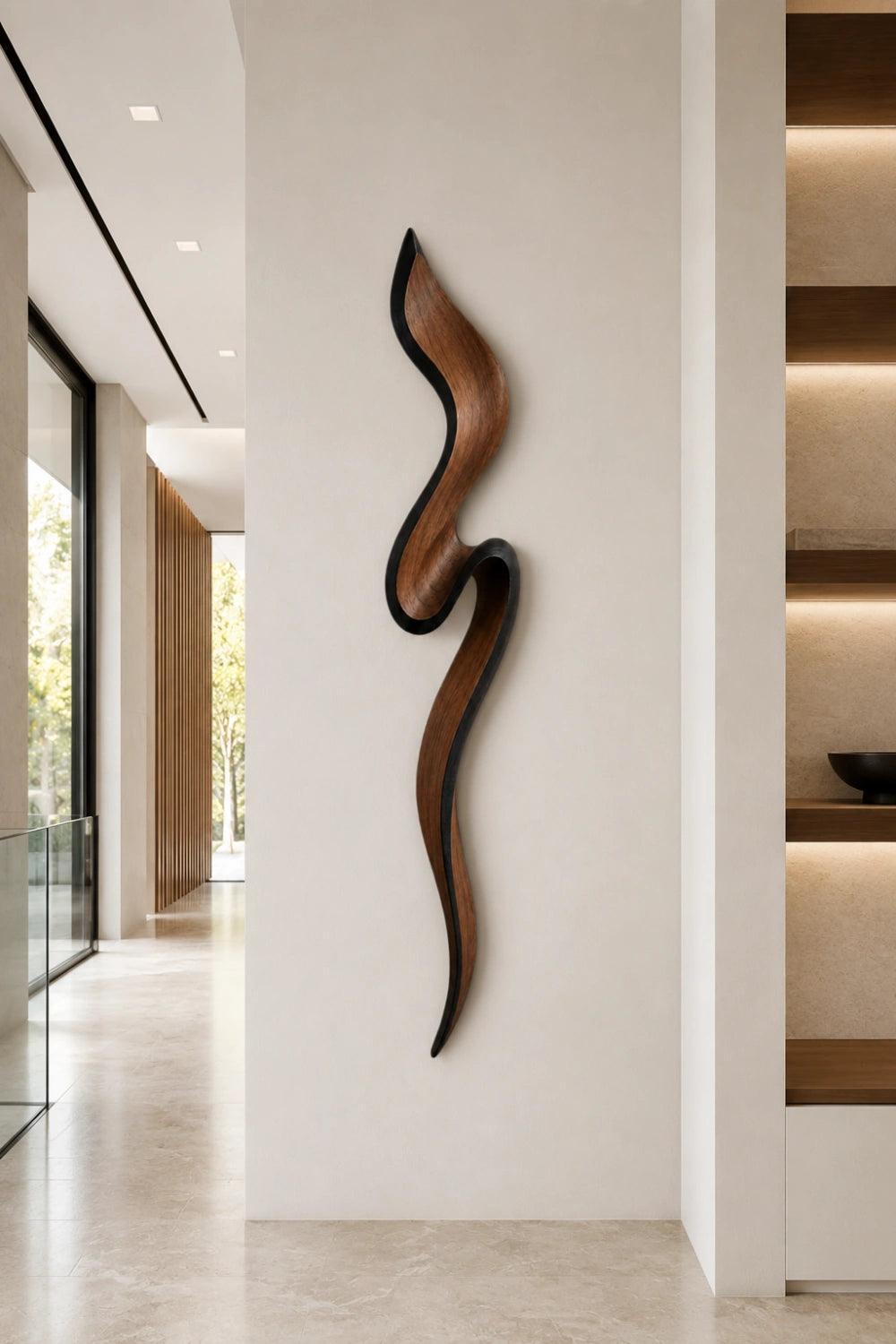 Biophilic Wood Wall Sculpture | Dynamic Sweep Wall Hanging | Earthy Organic Feature