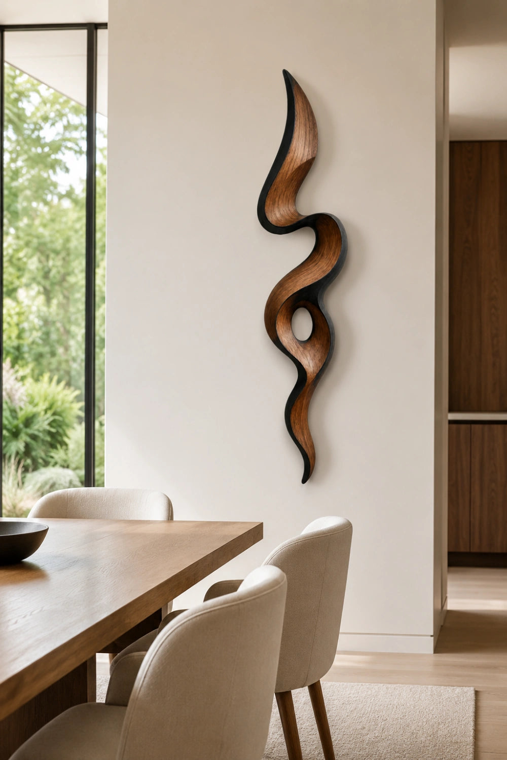 Teak Wood Wall Sculpture | Negative Space Ribbon Art | Modern Organic Accent