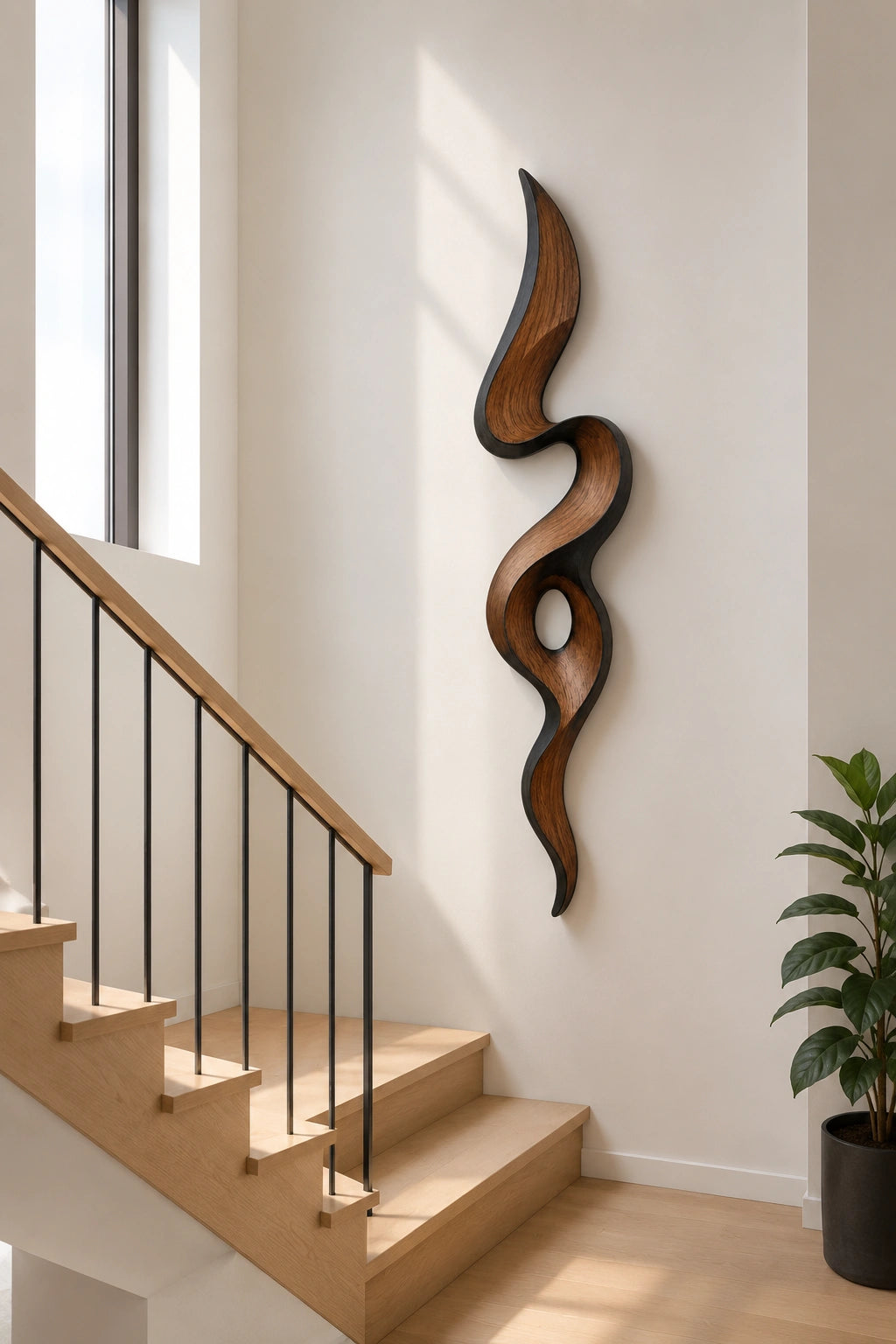 Teak Wood Wall Sculpture | Negative Space Ribbon Art | Modern Organic Accent