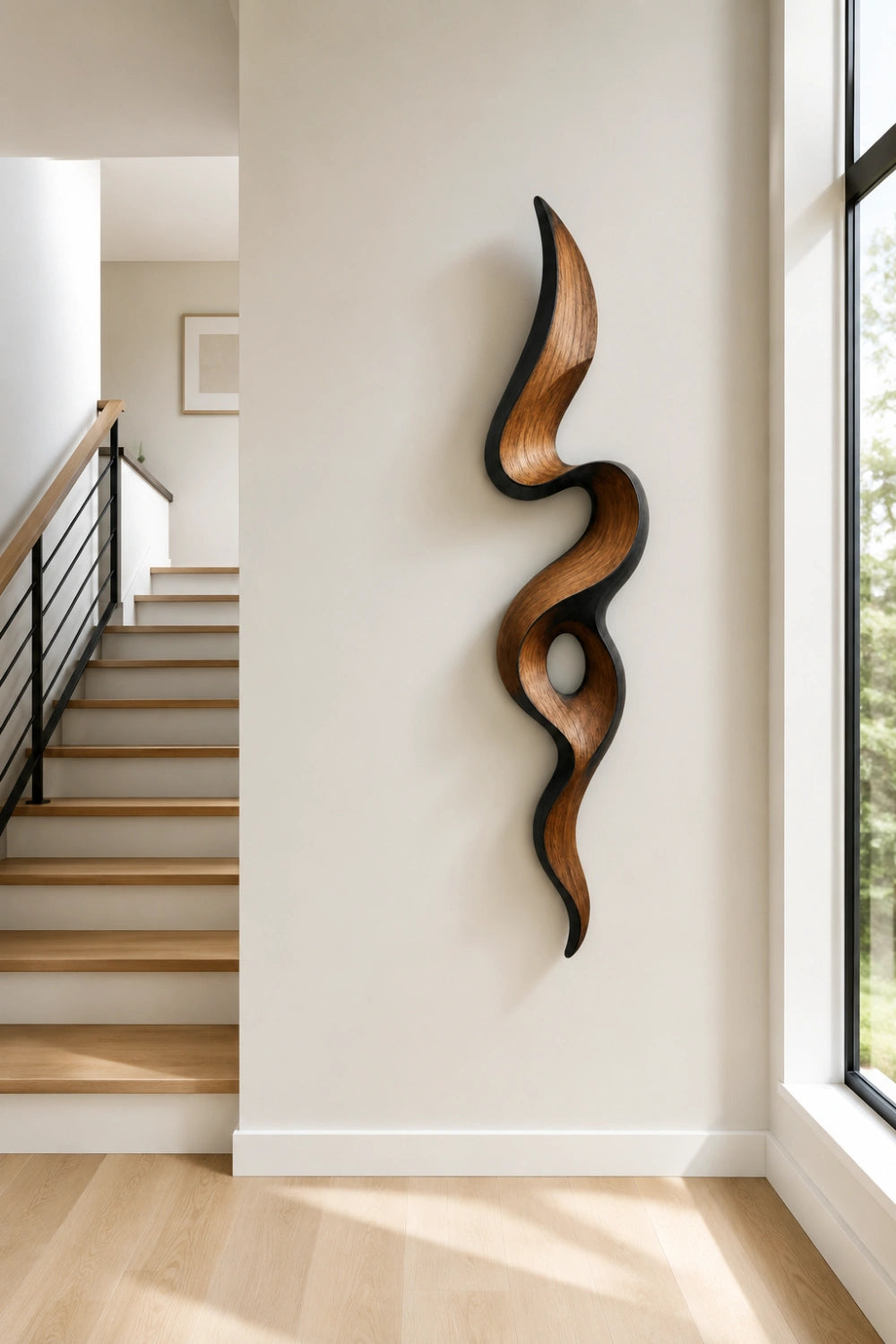 Teak Wood Wall Sculpture | Negative Space Ribbon Art | Modern Organic Accent