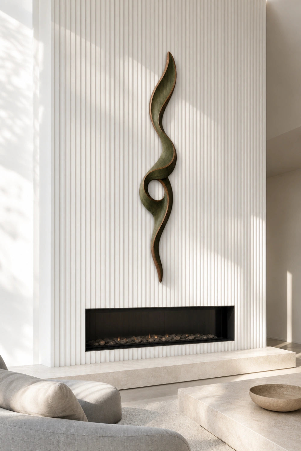 Vertical Ribbon Wood Wall Sculpture | Modern Abstract Accent Art