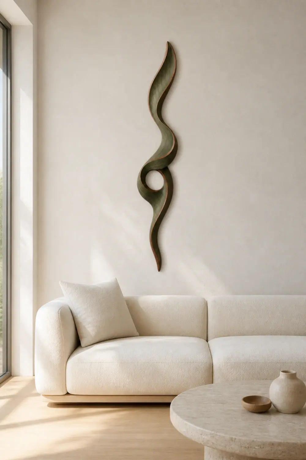 Vertical Ribbon Wood Wall Sculpture | Modern Abstract Accent Art