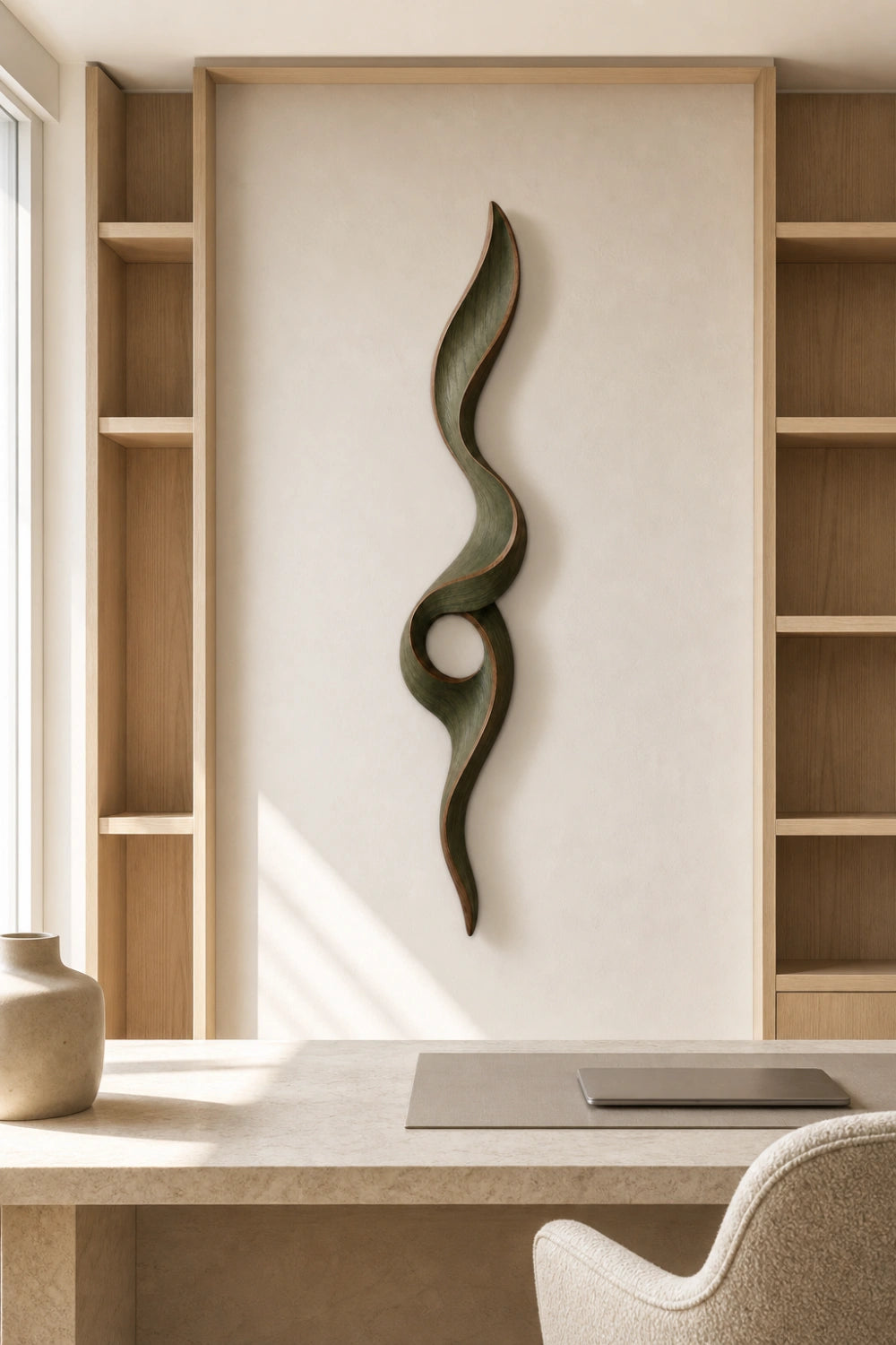 Vertical Ribbon Wood Wall Sculpture | Modern Abstract Accent Art