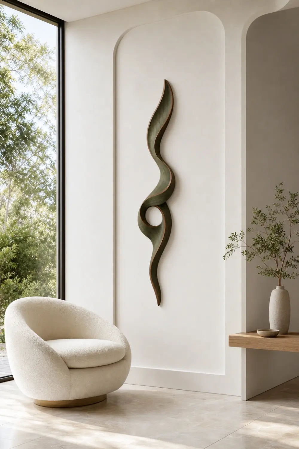 Vertical Ribbon Wood Wall Sculpture | Modern Abstract Accent Art