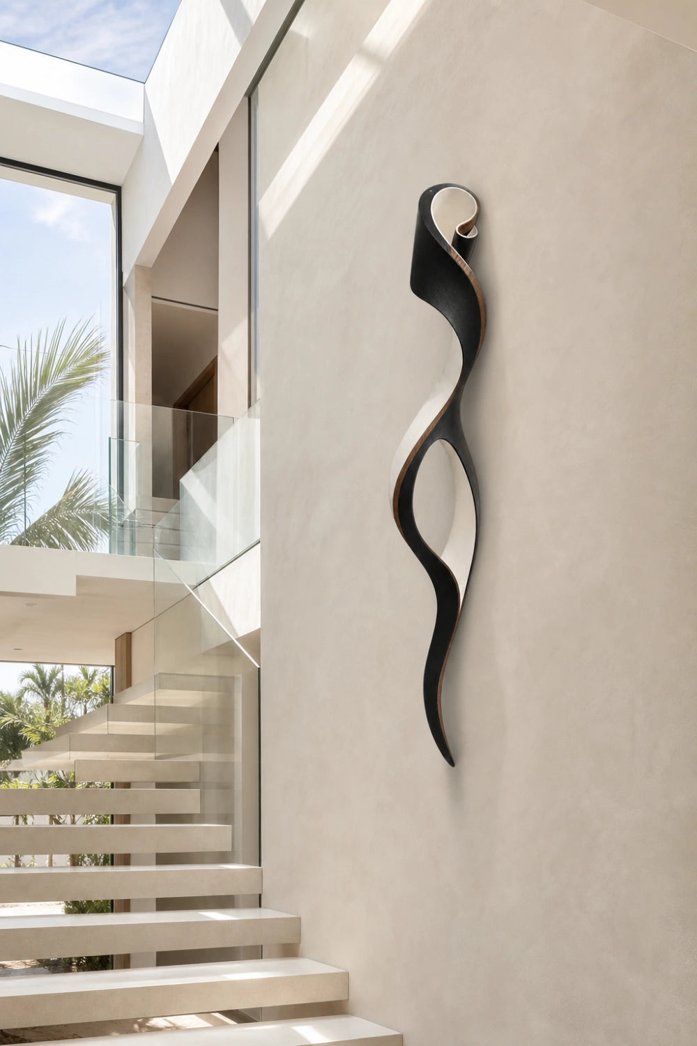 Two-Tone Curved Wood Wall Sculpture | Modern Ebony Ribbon Hanging