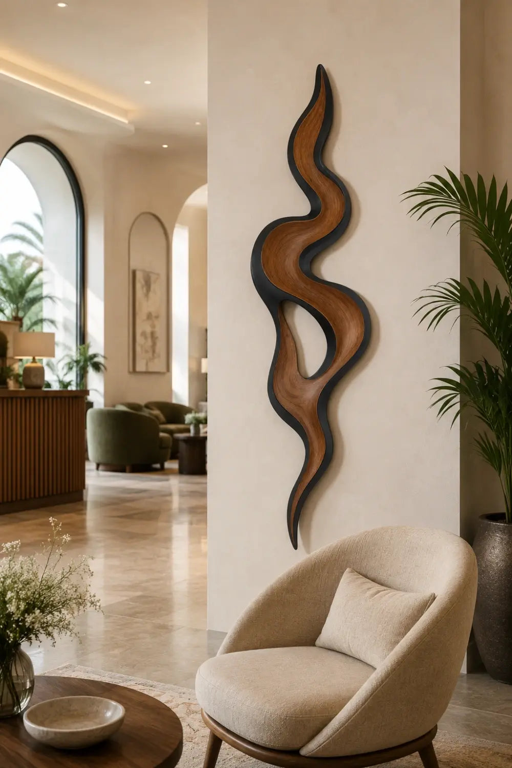 Framed Abstract Wood Wall Sculpture | Modern Black Swirl Decor