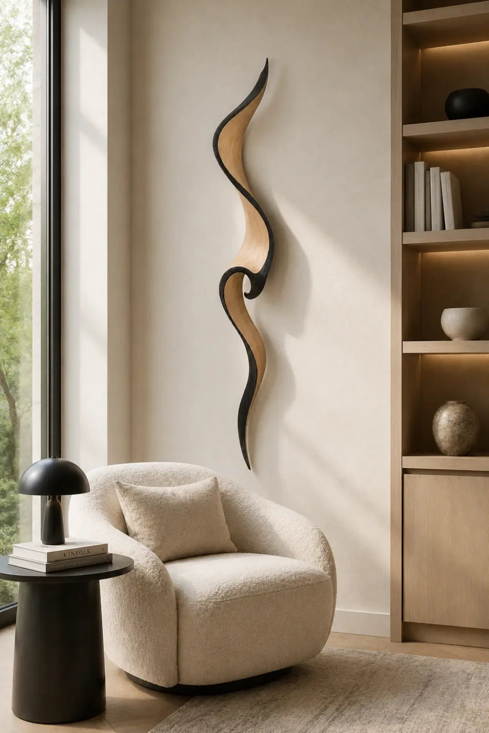 Blonde Wood Wall Sculpture | Coastal Wave Ribbon Art | Light Oak Wall Decor