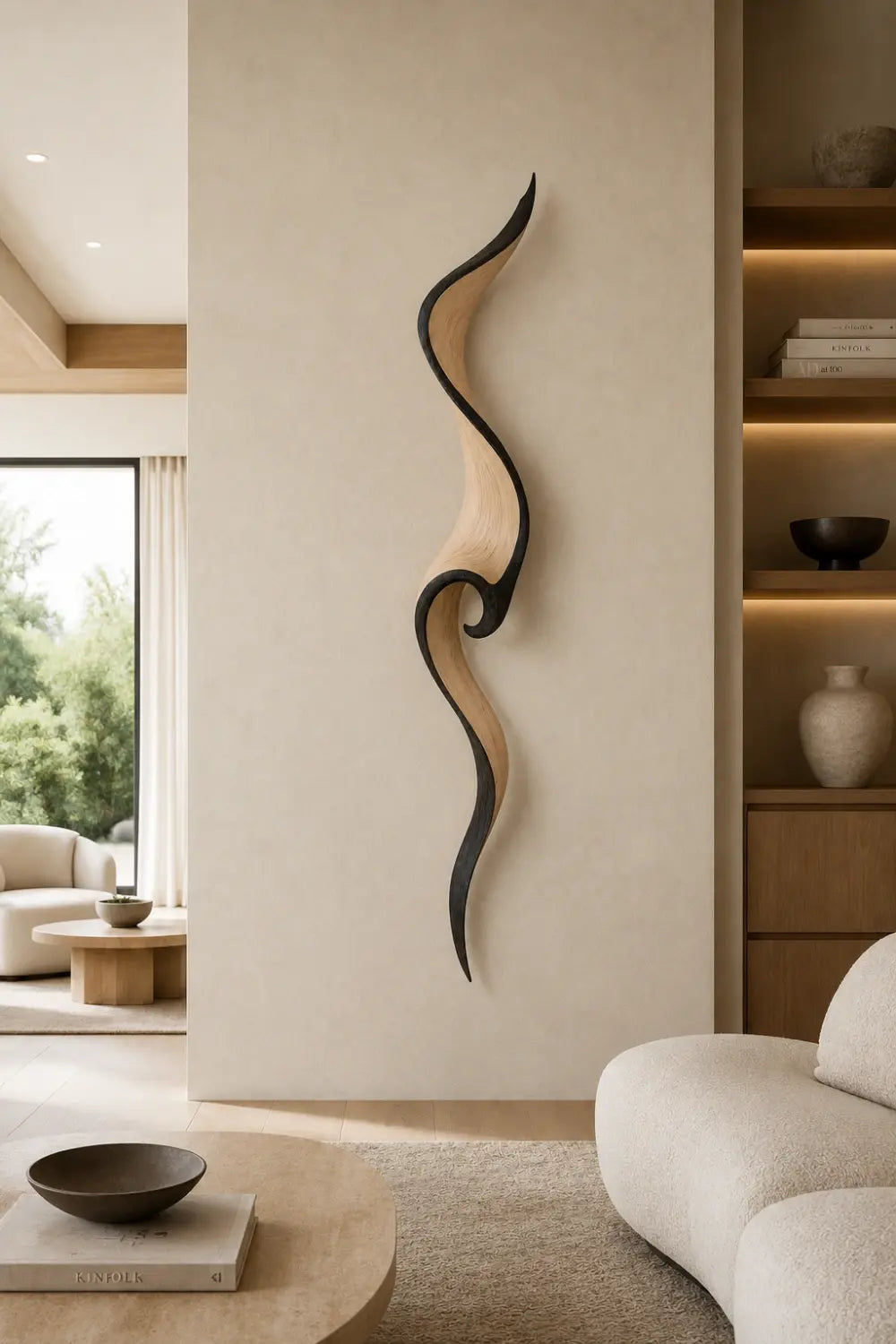 Blonde Wood Wall Sculpture | Coastal Wave Ribbon Art | Light Oak Wall Decor